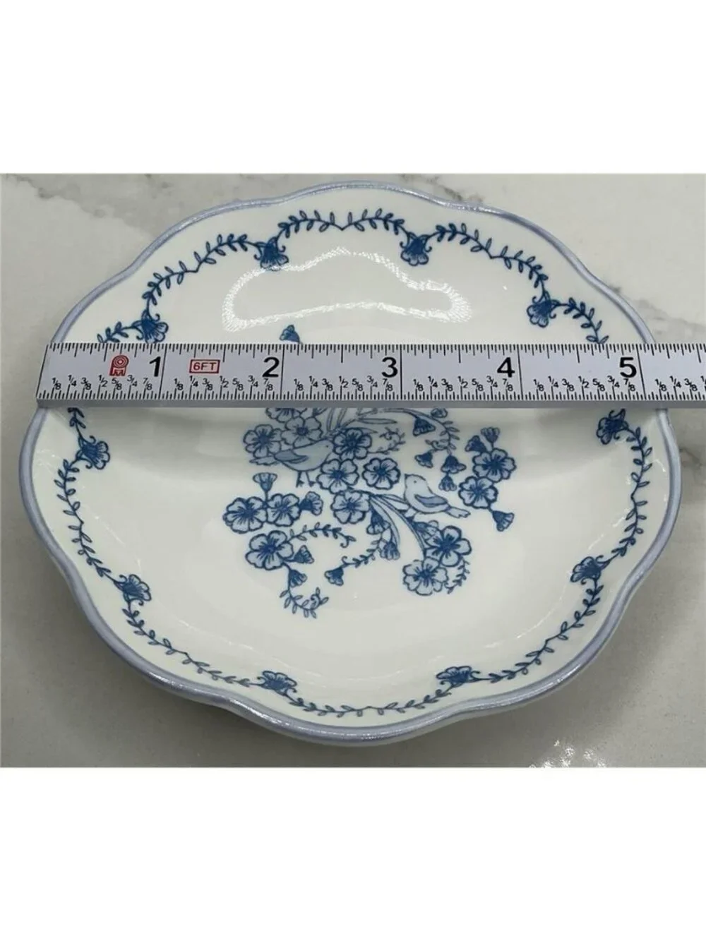 Small Cat Bowl, Pet Bowl, Pretty Blue & White Pet Food Dish FLOWERS Ceramic New
